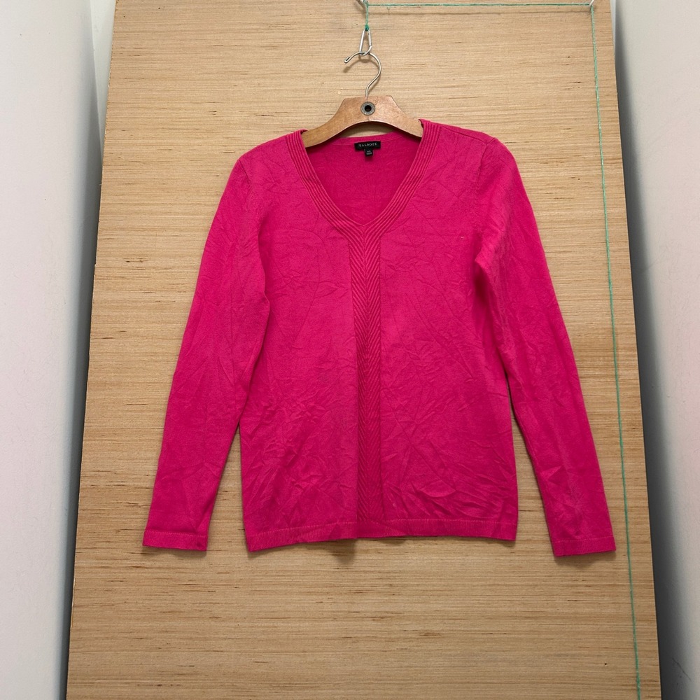 Talbots Womens XS Pink V-Neck Long Sleeve‎ Ribbed Detail Pullover Sweater 5538